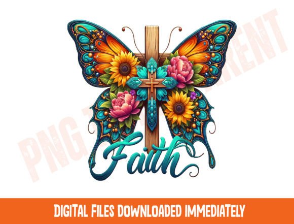 Faith Butterfly Cross Png, Colorful T-Shirt Designs