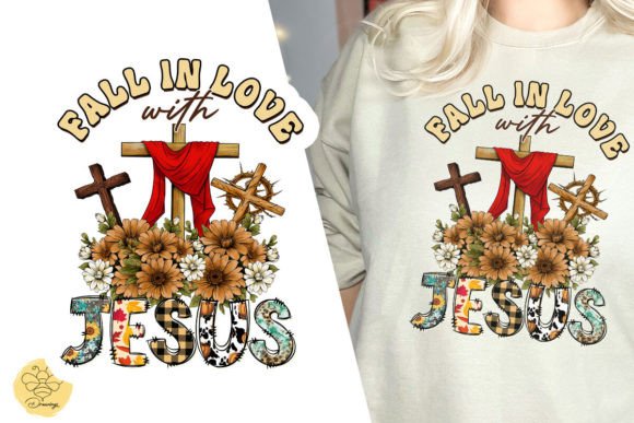 Fall in Love with Jesus Autumn PNG for T-Shirt Designs